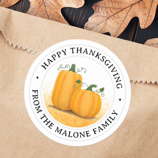 Happy Thanksgiving Kürbisse Herbsternte Klassisch Runder Aufkleber (Happy Thanksgiving pumpkins autumn harvest Classic Classic Round Sticker)