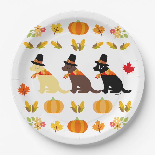 Happy Thanksgiving Labrador Silhouette White Pappteller (Vorderseite)