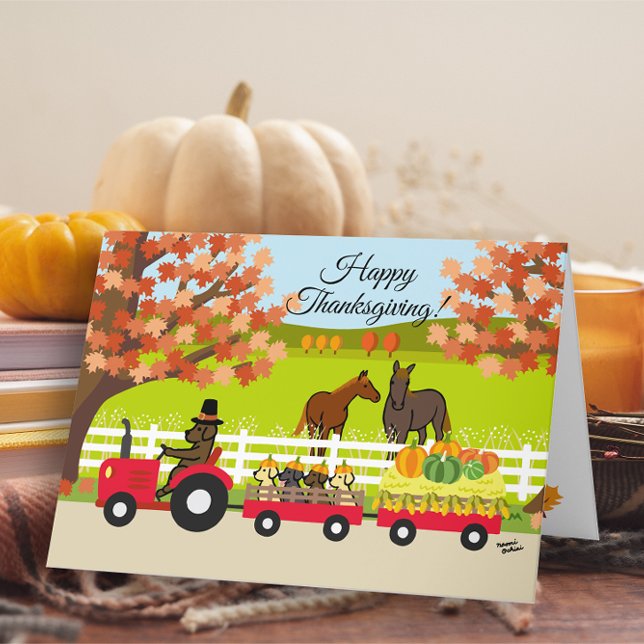 Happy Thanksgiving Labradors und Traktor Karte (Happy Thanksgiving Labradors and Tractor Design Card for Chocolate Labrador Owners. )