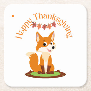 Happy Thanksgiving Lächeln Fox Rechteckiger Pappuntersetzer