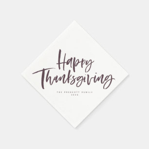 Happy Thanksgiving lila Pinselskript Serviette