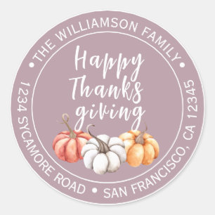 Happy Thanksgiving Mauve Name Rücksendeadresse Runder Aufkleber