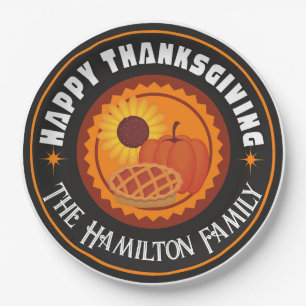 Happy Thanksgiving mit Familienname (bearbeitbar) Pappteller