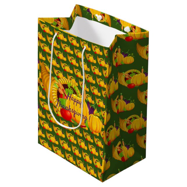 Happy Thanksgiving Mittlere Geschenktüte (Vorderseite Schrägansicht)