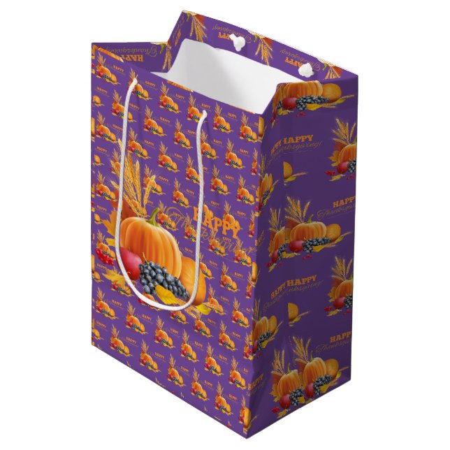 Happy Thanksgiving Mittlere Geschenktüte (Vorderseite Schrägansicht)