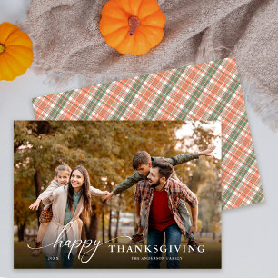 Happy Thanksgiving Modern Script Full Foto Feiertagskarte
