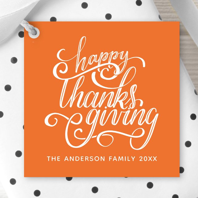 Happy Thanksgiving Modern Script Harvest Orange Geschenkanhänger (Von Creator hochgeladen)