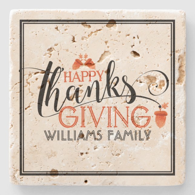 Happy Thanksgiving Modern Typografy Design Steinuntersetzer (Vorderseite)