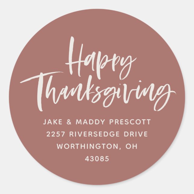 Happy Thanksgiving moderne Rose Rücksendeadresse Runder Aufkleber (Vorderseite)