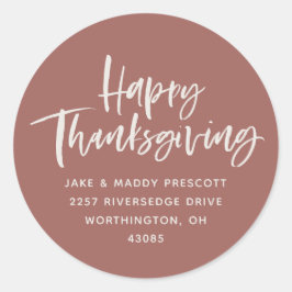 Happy Thanksgiving moderne Rose Rücksendeadresse Runder Aufkleber