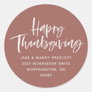 Happy Thanksgiving moderne Rose Rücksendeadresse Runder Aufkleber