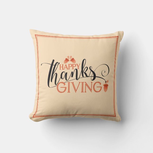 Happy Thanksgiving Moderne Schwarz & Rot Typografi Kissen (Vorderseite)