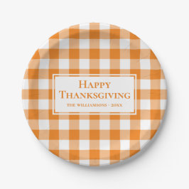 Happy Thanksgiving Name Orange White Gingham Karie Pappteller