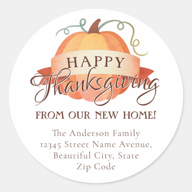 Happy Thanksgiving New Zuhause Change Address Movi Runder Aufkleber (Vorderseite)