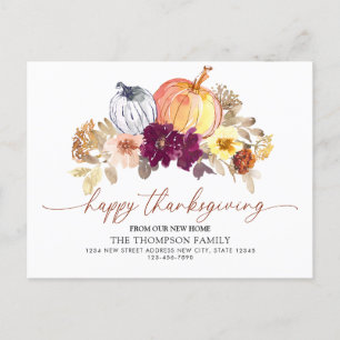 Happy Thanksgiving New Zuhause Floral Pumpkin Movi Ankündigungspostkarte