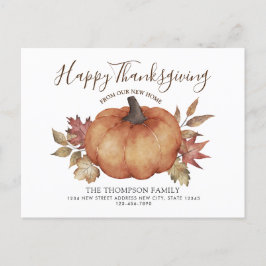 Happy Thanksgiving New Zuhause Pumpkin Moving Ankündigungspostkarte