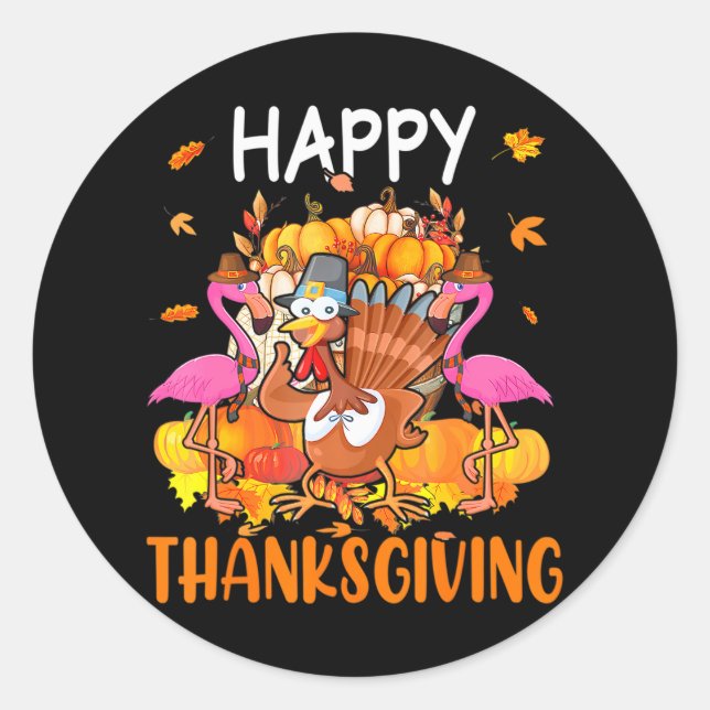 Happy Thanksgiving Niedlich Adorable Flamingos Tür Runder Aufkleber (Vorderseite)