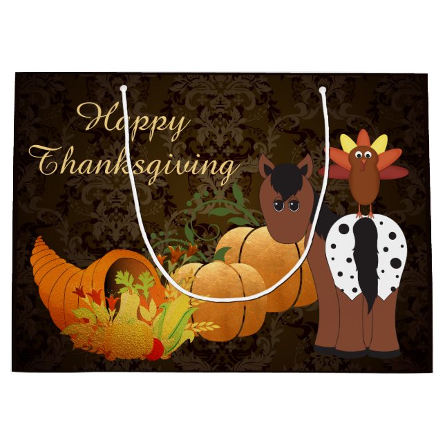 Happy Thanksgiving Niedlich Appaloosa Pferd und Tü Große Geschenktüte (Vorderseite)