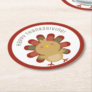 Happy Thanksgiving Niedlich Kawaii Türkei Abendess Runder Pappuntersetzer