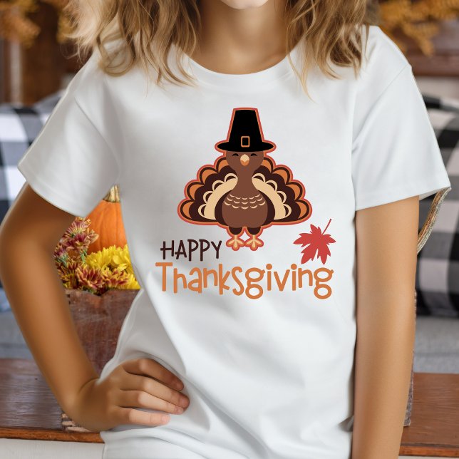 Happy Thanksgiving Niedlich Pilgrim Türkei T-Shirt (Happy Thanksgiving Cute Pilgrim Turkey T-Shirt)