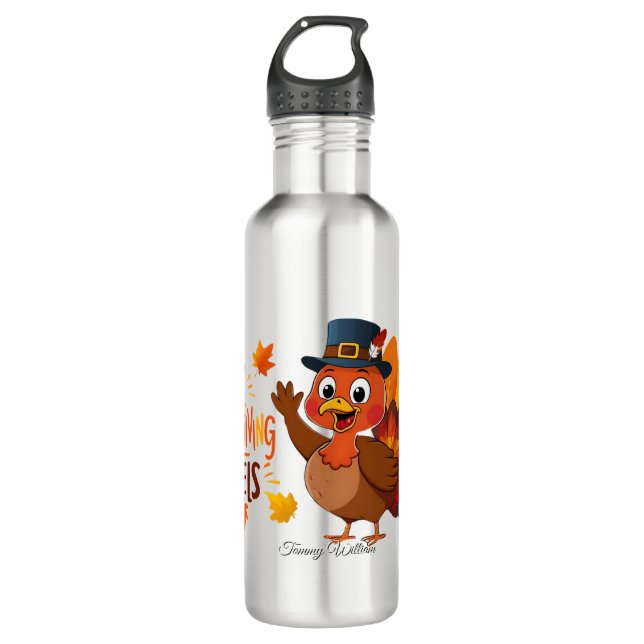 Happy Thanksgiving Niedlich Türkei Edelstahlflasche (Vorderseite)