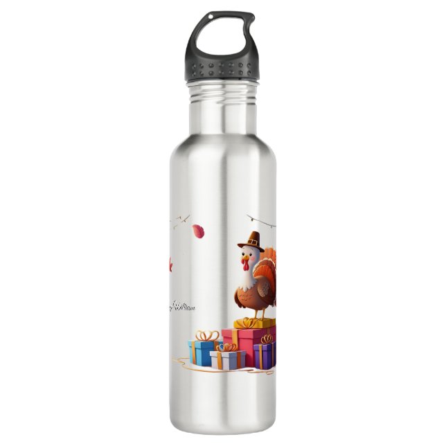 Happy Thanksgiving Niedliche Türkei Reise Edelstahlflasche (Vorderseite)