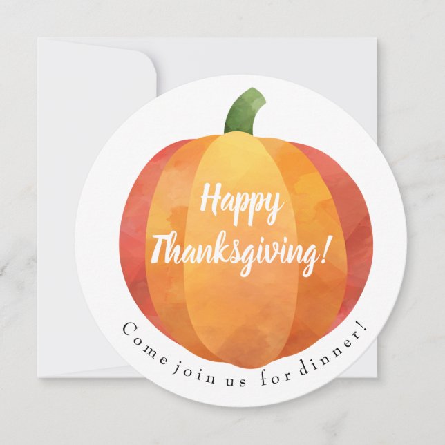 Happy Thanksgiving Niedlicher Wasserfarbenkürbis Einladung (Vorderseite)