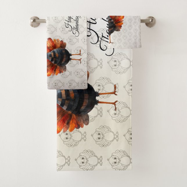 Happy Thanksgiving Niedliches farbiges Baby Türkei Badhandtuch Set (Insitu)