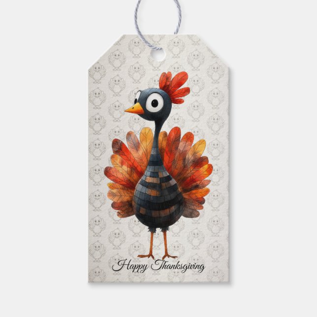 Happy Thanksgiving Niedliches farbiges Baby Türkei Geschenkanhänger (Vorderseite)
