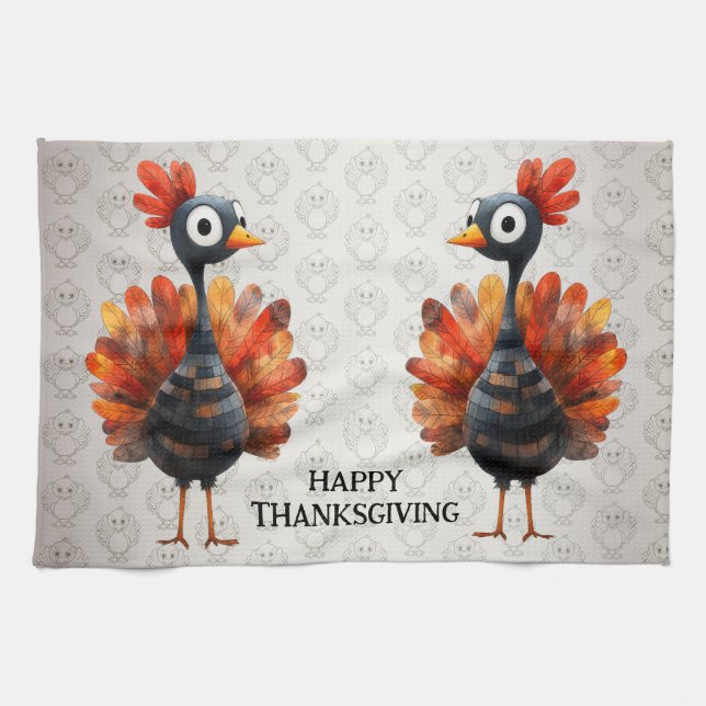 Happy Thanksgiving Niedliches farbiges Baby Türkei Geschirrtuch (Horizontal)