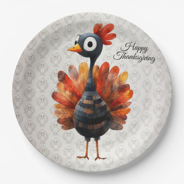 Happy Thanksgiving Niedliches farbiges Baby Türkei Pappteller (Vorderseite)