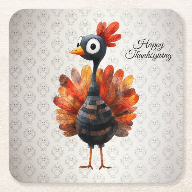 Happy Thanksgiving Niedliches farbiges Baby Türkei Rechteckiger Pappuntersetzer (Vorderseite)