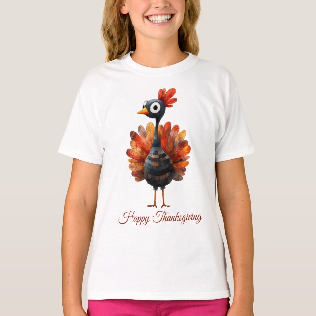 Happy Thanksgiving Niedliches farbiges Baby Türkei T-Shirt (Vorderseite)