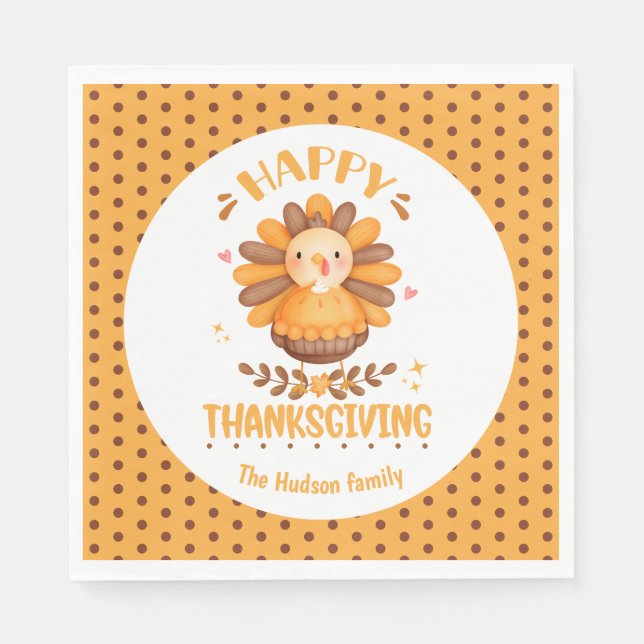 Happy Thanksgiving Niedliches türkisches Papier Na Serviette (Vorderseite)