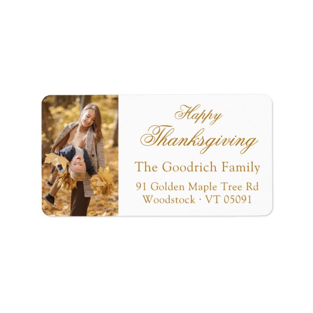 Happy Thanksgiving Ochre Fall Foto Rücksendeadress Adressaufkleber (Vorne)