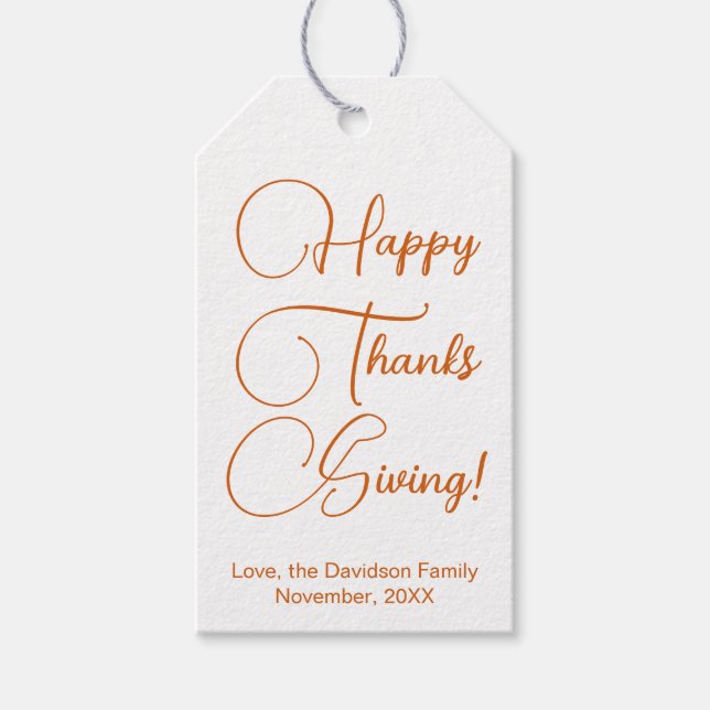 Happy Thanksgiving orange benutzerdefinierte Skrip Geschenkanhänger (Vorderseite)