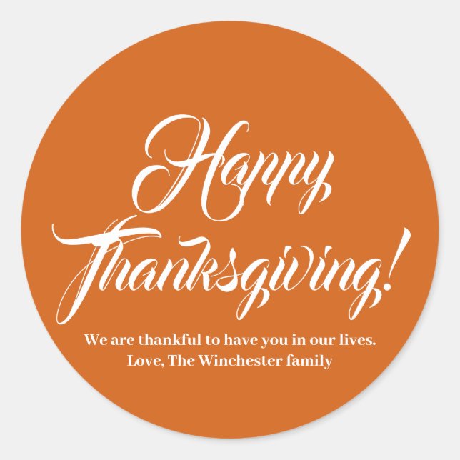 Happy Thanksgiving orange Gewürz, benutzerdefinier Runder Aufkleber (Vorderseite)