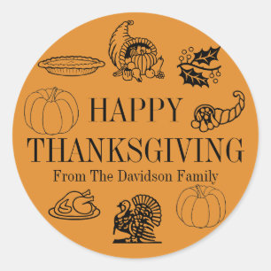 Happy Thanksgiving orange individuelle Name niedli Runder Aufkleber