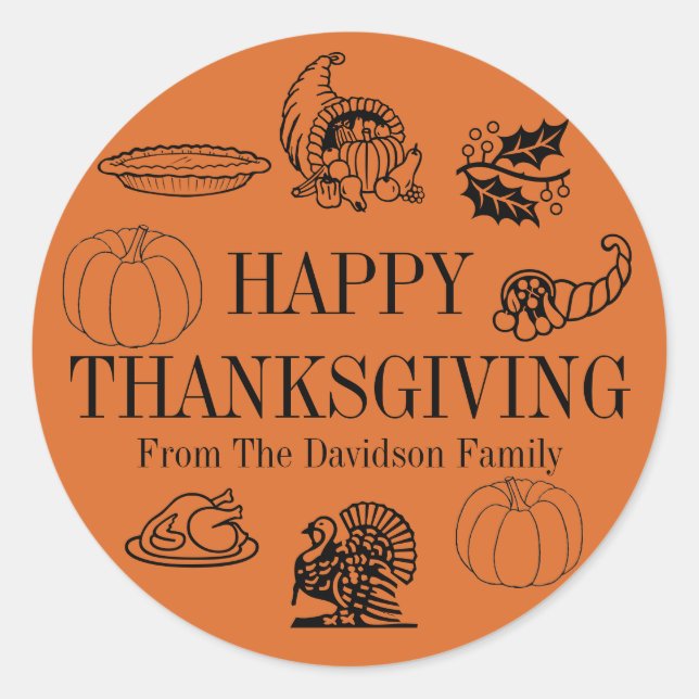 Happy Thanksgiving orange individuelle Name niedli Runder Aufkleber (Vorderseite)