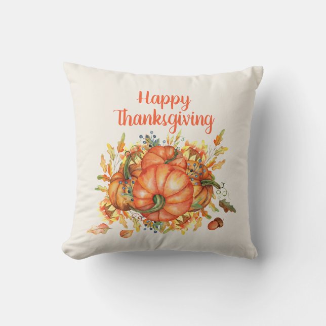 Happy Thanksgiving Orange Pumpkins Herbstlaub Kissen (Vorderseite)