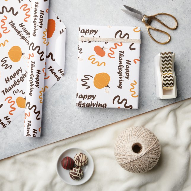 Happy Thanksgiving Orange Pumpkins White Seamless Geschenkpapier (Kunsthandwerk)