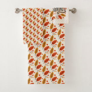 Happy Thanksgiving Orange Yellow Herbstlaubs Badhandtuch Set
