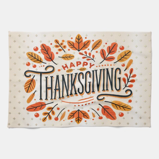 Happy Thanksgiving Orange Yellow Herbstlaubs Geschirrtuch (Horizontal)