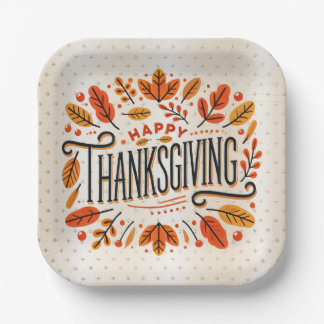 Happy Thanksgiving Orange Yellow Herbstlaubs Pappteller
