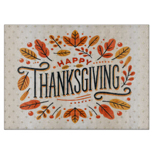 Happy Thanksgiving Orange Yellow Herbstlaubs Schneidebrett