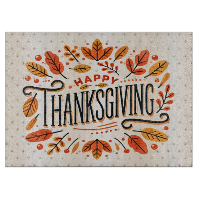 Happy Thanksgiving Orange Yellow Herbstlaubs Schneidebrett (Vorderseite)