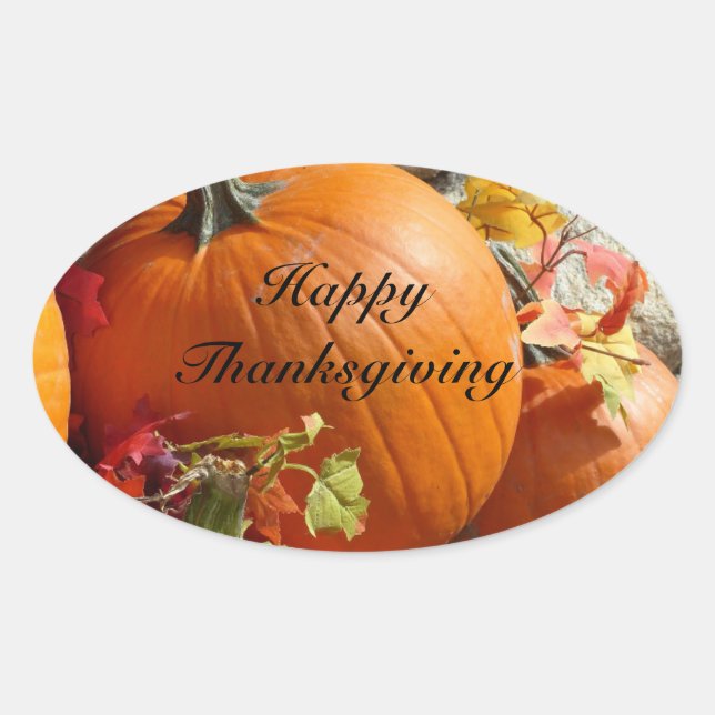 Happy Thanksgiving Oval Pumpkin Stickers (Vorderseite)
