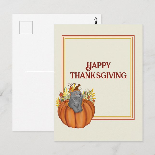Happy Thanksgiving Pampkin, Katze Postkarte (Vorne/Hinten)