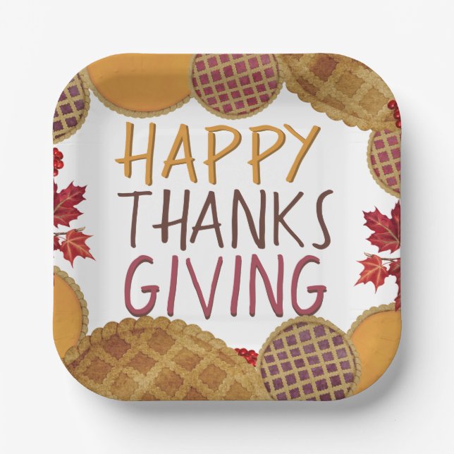 Happy Thanksgiving Pie Pumpkin Pie Apple Pie Pappteller (Vorderseite)