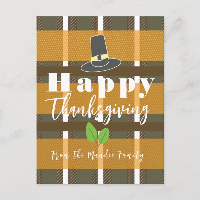Happy Thanksgiving Pilgrim Hat Kariert Postkarte (Vorderseite)